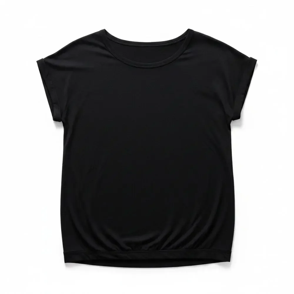 NWT Soya Concept Black Scoop Neck Rolled Short Sleeve Top #1770 Size XS - Picture 3 of 11